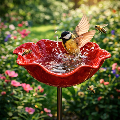 🎁Zolmeriq™ Handmade Metal Flower Garden Stake Bird Bath🐦