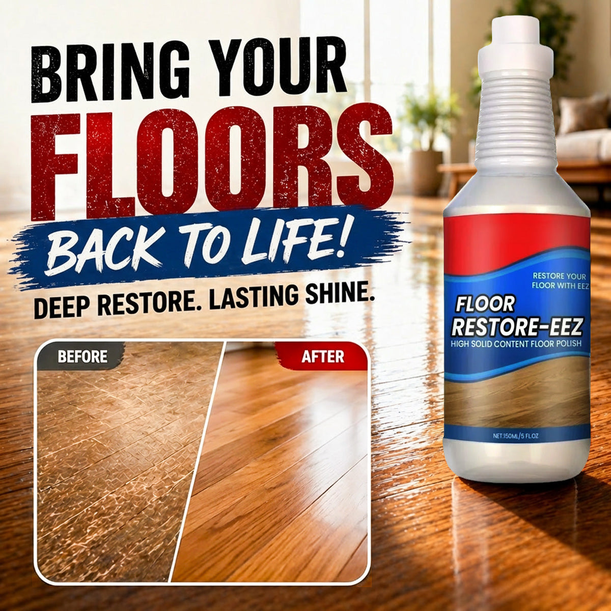 Zolmeriq™ Floor Restorer – Fast-drying, non-toxic shine. ✨