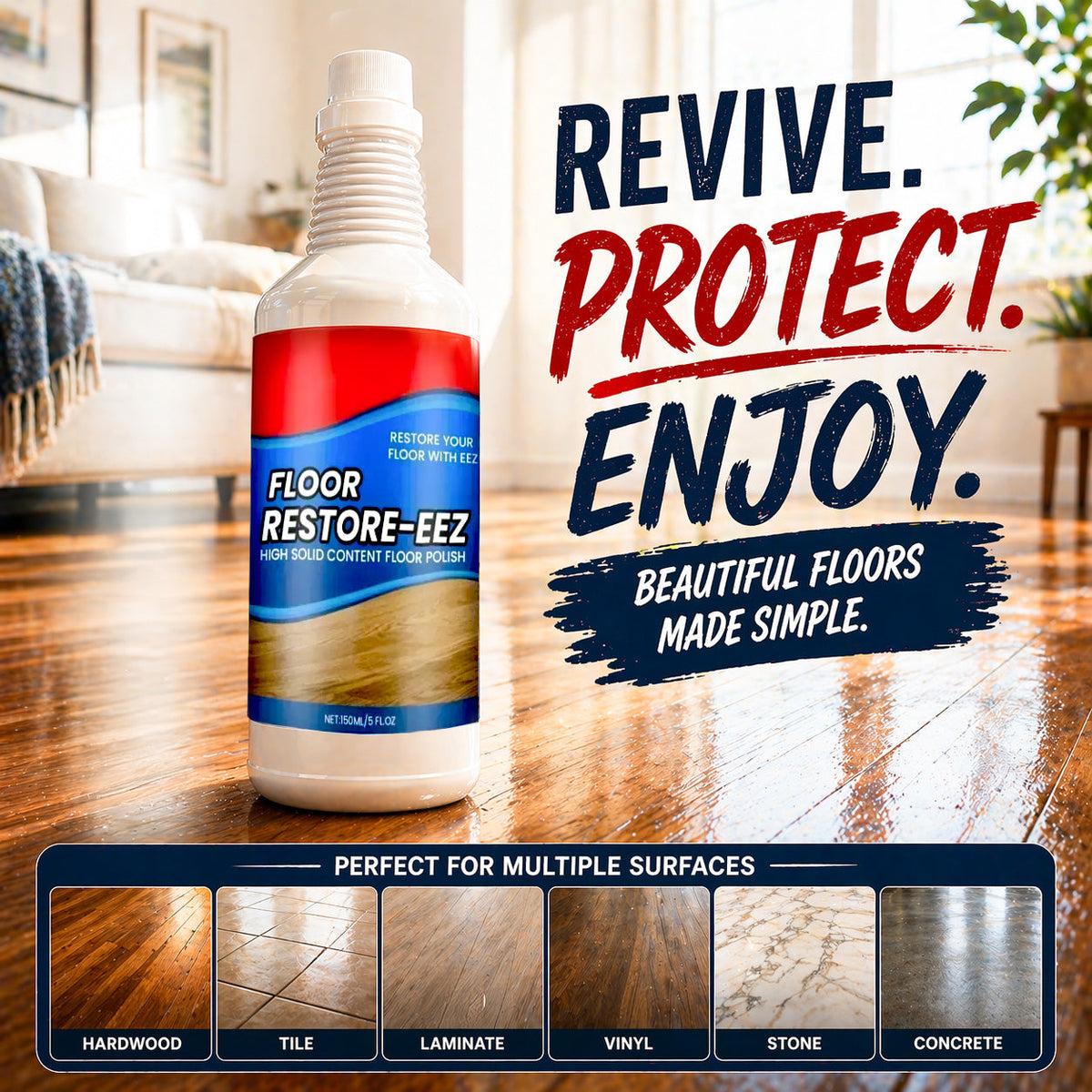 Zolmeriq™ Floor Restorer – Fast-drying, non-toxic shine. ✨