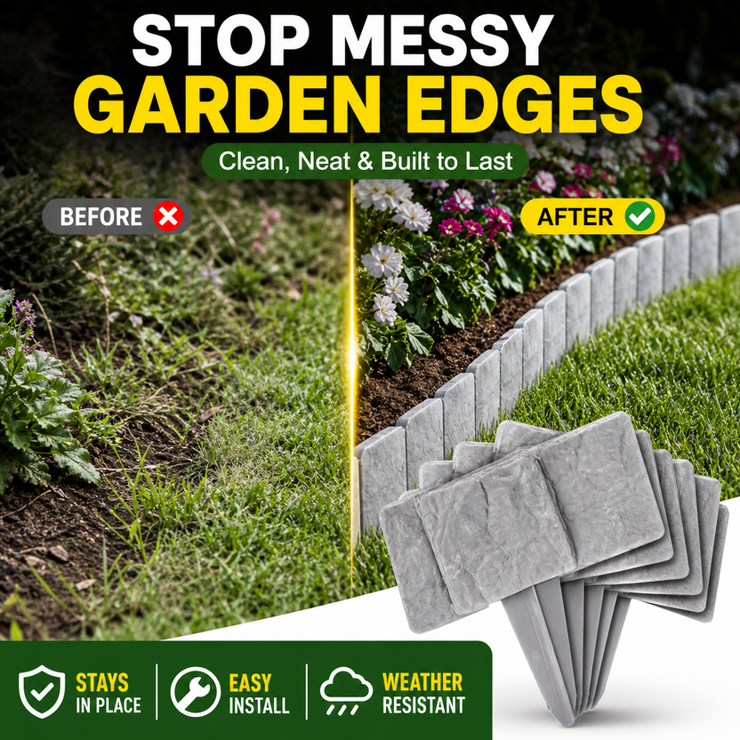 Stone-look garden edging fence