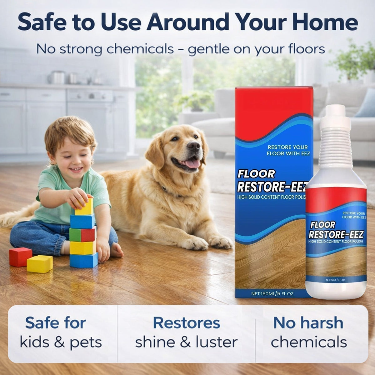 Zolmeriq™ Floor Restorer – Fast-drying, non-toxic shine. ✨