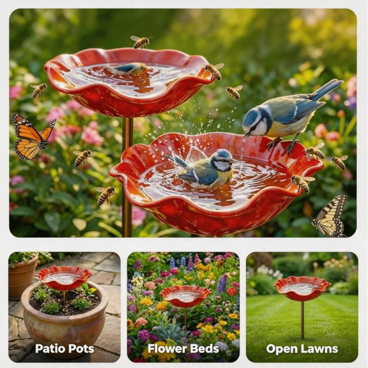 🎁Zolmeriq™ Handmade Metal Flower Garden Stake Bird Bath🐦