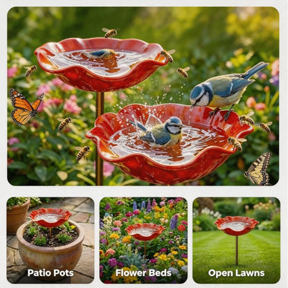 🎁Zolmeriq™ Handmade Metal Flower Garden Stake Bird Bath🐦
