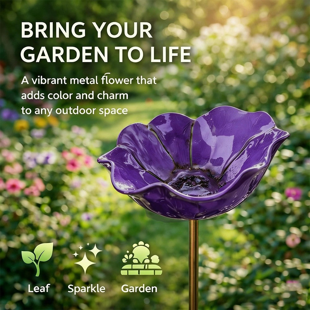 🎁Zolmeriq™ Handmade Metal Flower Garden Stake Bird Bath🐦