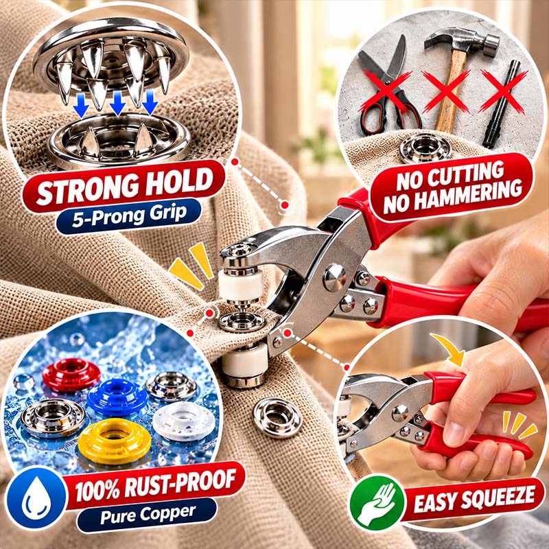 🏠 Zolmeriq™ Pro-Snap No-Sew Button Kit – Complete tools, easy use & durable fixes