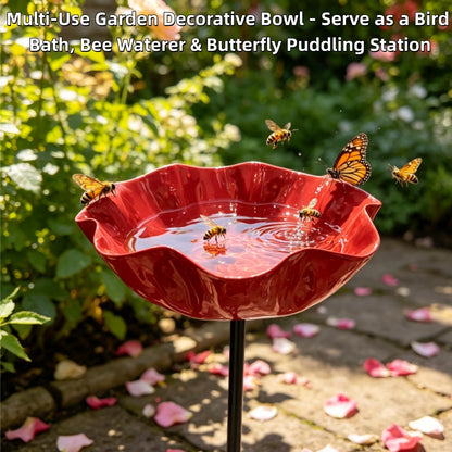 🎁Zolmeriq™ Handmade Metal Flower Garden Stake Bird Bath🐦