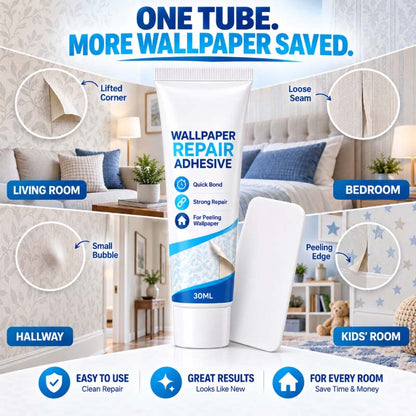 🛡️Zolmeriq™ Heavy-Duty Wallpaper Adhesive – invisible clear finish, no residue or bumps.  🔧💚 (offer)