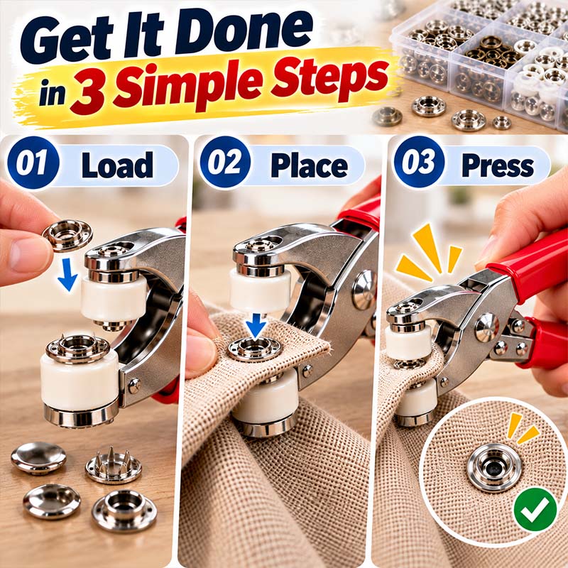 🏠 Zolmeriq™ Pro-Snap No-Sew Button Kit – Complete tools, easy use & durable fixes