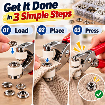 🏠 Zolmeriq™ Pro-Snap No-Sew Button Kit – Complete tools, easy use & durable fixes