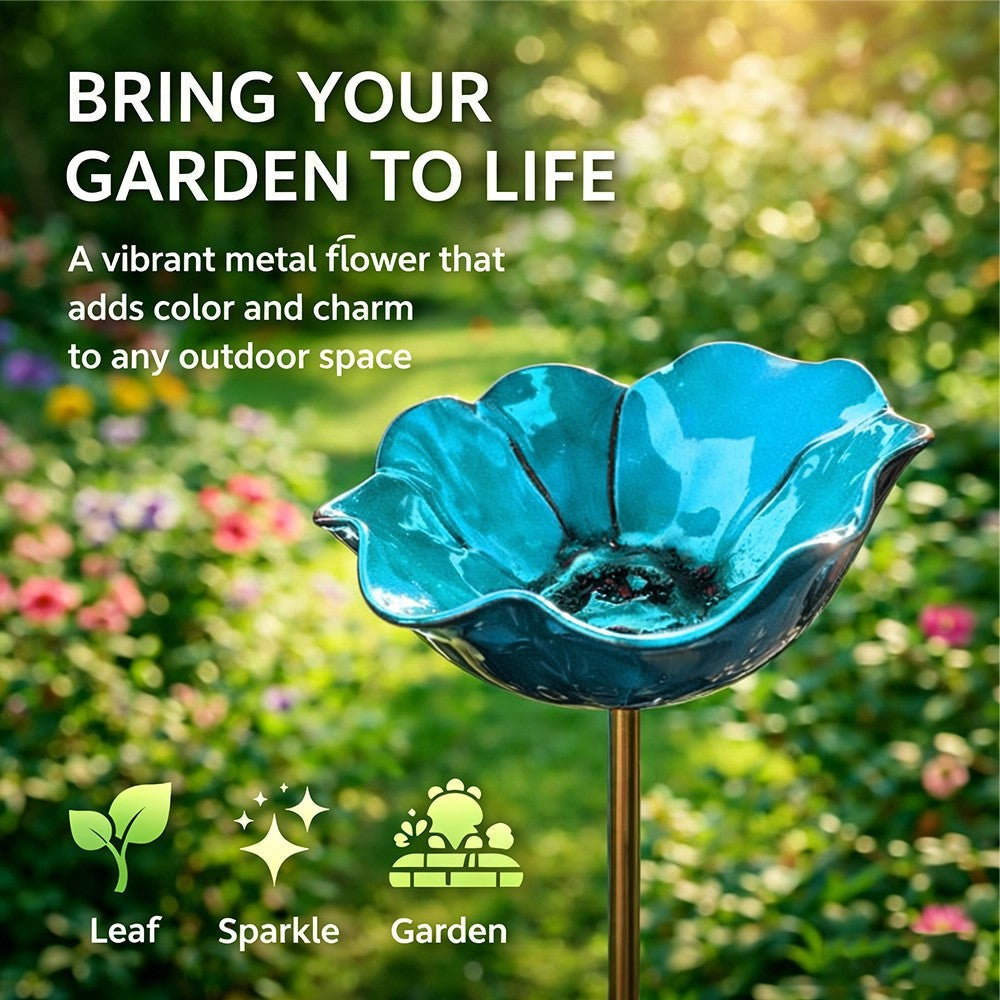 🎁Zolmeriq™ Handmade Metal Flower Garden Stake Bird Bath🐦