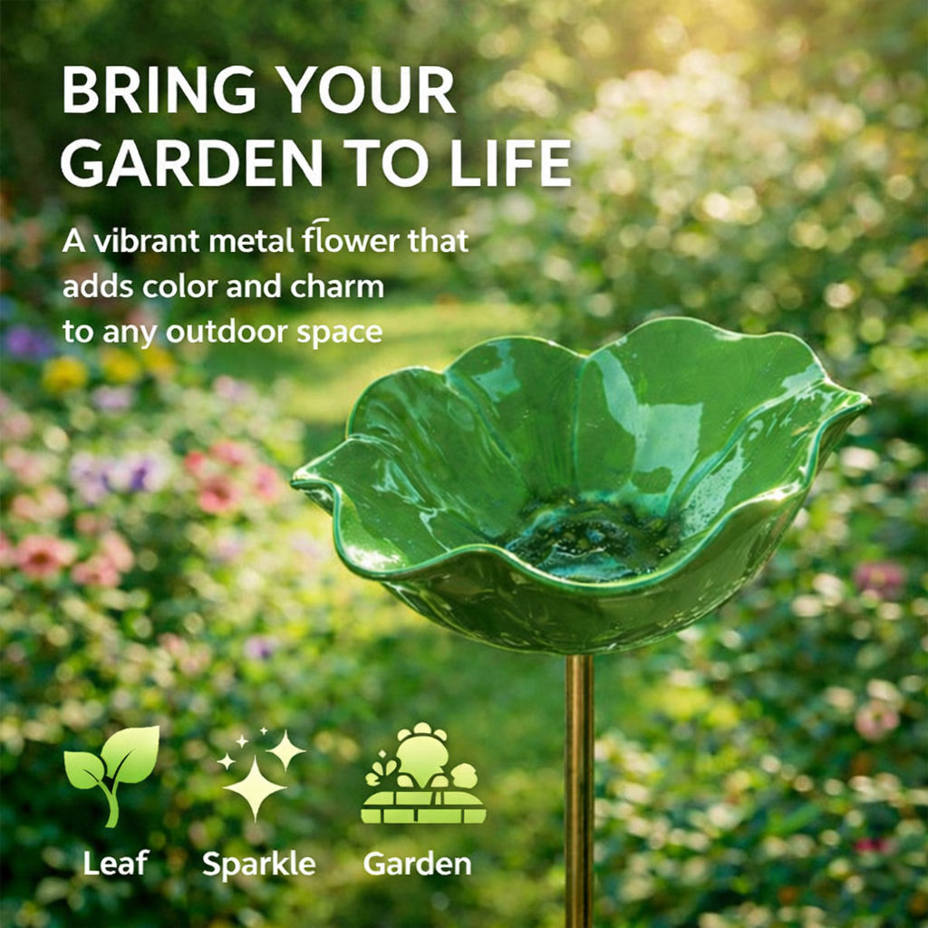 🎁Zolmeriq™ Handmade Metal Flower Garden Stake Bird Bath🐦