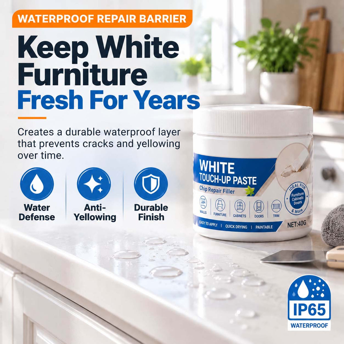 White Furniture Touch-Up Paste with Brush