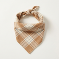 Heritage tan plaid flannel dog bandana in tan, cream and grey check, tied in a triangle knot